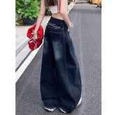 Lunivop Letter Embroidery Wide Leg Trousers Women Korean Fashion High Waisted Sickle Jeans Female New Streetwear Baggy Y2K Denim Pants