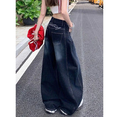 Lunivop Letter Embroidery Wide Leg Trousers Women Korean Fashion High Waisted Sickle Jeans Female New Streetwear Baggy Y2K Denim Pants
