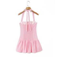 Lunivop Beautiful Girl Striped Halter Dress Sexy Backless Low Waist A-line Mini Summer Dresses Party Women Robe