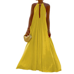 Lunivop Summer Maxi Dress for Women Casual Sexy Deep V-Neck Halter Neck Sundress Sleeveless A-Line Draped Long Dresses Female