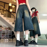 Lunivop Retro Blue Wide Short Jeans Women Baggy Y2k Jorts Casual Vintage Streetwear Harajuku Korean Style Denim Shorts Basic Summer