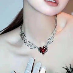 Lunivop Gothic Punk Red Peach Heart Star Pendant Beads Necklace Women Men Dark Love Ghost Claw Choker Vintage Y2K EMO Grunge Accessories