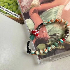 Lunivop Mushroom Bead Bracelet for Women Natural Healing Crystal Jewelry Bohemian Style Elastic Wristband