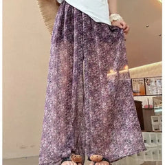 Lunivop Women's Floral Wide-Leg Pants Elastic Waist Sheer Casual Trousers for Daily the dress black dress white dress