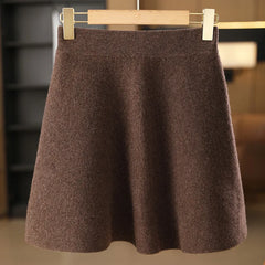 Lunivop Women Wool Skirt Autumn Winter Elastic Waist Mini A-Line Cashmere Skirt Wool Knitted Above Knee Preppy Style Dress
