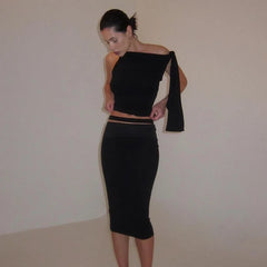 Lunivop Knotted Asymmetrical Sleeveless Crop Top Long Skirt Women'S Sets Elegant Evening Summer Streetwear Prom Ladies Clothes