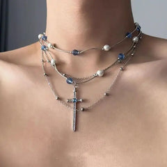 Lunivop Cross Zirconia Necklaces For Women Girls Crystal Crucifix Clavicle Chain Choker Jewelry Festival Gifts