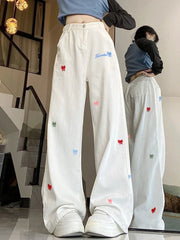 Lunivop Y2K American Streetwear Jeans Women's Embroidered Denim Pants High Waist Wide Leg Trousers Oversized Floor Length Trousers