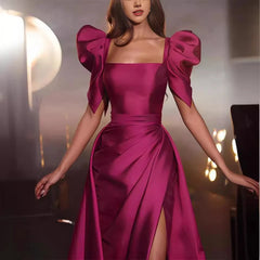 Lunivop New Fashion Modern Sqaure Puffly Sleeve Euramerican Popular Luxury Glossy Slim High Split Satin Prom Gown Back S formal dress