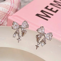 Lunivop New Fashion Bling White Pink Ziircon Bow Earrings for Women High-end S925 Silver Needle Studs Sweet Elegant Party Jewelry Gifts