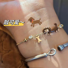 Lunivop Stainless Steel Dachshund Sausage Dog Charm Bracelet Beaded Chain For Women Pet Lover Jewelry 