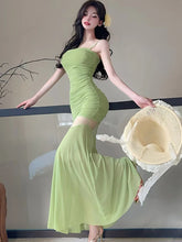 Lunivop Black Patchwork Mesh Sheer Sexy Long Dress Women Elegant Luxury Ruffled Dress Gown Summer Korean Bodycon Party Night Dress