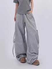 Lunivop Streetwear Gray Sweatpants Women Low Waist Loose Harajuku Pockets Pants American Casual Hip Hop Lace Up Oversize Bf Trousers New