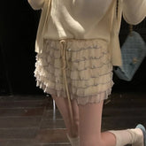 Lunivop Sweet Fairycore Cake Skirts Women Kawaii Korean Style Ruffle Mini Skirt Elegant Casual High Waist Mesh Layered Skirt