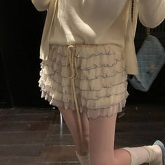Lunivop Sweet Fairycore Cake Skirts Women Kawaii Korean Style Ruffle Mini Skirt Elegant Casual High Waist Mesh Layered Skirt