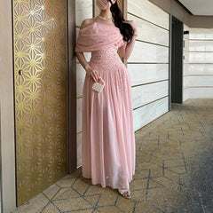 Lunivop Pink Evening Dress Customized Chiffon Beading Long Evening Gowns Off The Shoulder A Line Long Dresses Women's Evening Gowns
