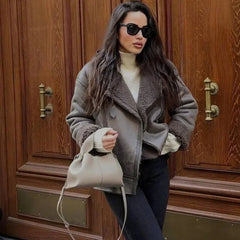 Lunivop Winter Warm Faux Fur Jacket Women Long Sleeve Loose Lapel Jackets Coat Coat Female Faux Leather Jacket Casual Outwear