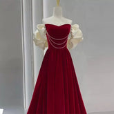 Lunivop Women Off The Shoulder Prom Dress Princess Velvet Korea Fashion Sweetheart Neck A Line Formal Graduation Evening Party Gown
