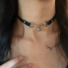 Lunivop New Fashion Hiphop Silver Small Bell Pendant Black PU Leather Necklace for Women Sweet Cool Charms Choker Cosplay Accessories