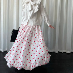 Lunivop Vintage Sweet Long Skirt Women Elegant Red Polka Dot Maxi Skirts Japanese Style Harajuku High Waist Loose Ruffle Skirts