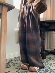 Lunivop Faux Woolen Warm Plaid Pants Women Vintage Harajuku High Waist Wide Leg Trousers Streetwear Retro Loose Casual Fall Winter Pant
