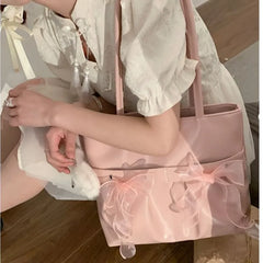 Lunivop Fairycore Pink Y2k Shoulder Bags Women Hot Girls Bow Chic Large Capacity Handbag Ladies Harajuku Aesthetic Tote Bag 2024