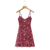 Lunivop Sexy Animal Leopard Mesh Spliced Lace V neck Sling Dress Women Skinny Slim Waist Ruffles Hem Short Dresses Robe Vestidos
