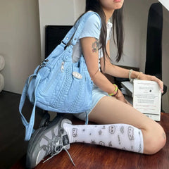 Lunivop Hot Girls Blue Shoulder Bags Women Retro Leather Large Capacity Y2k Handbag Female Vintage Messenger Tote Bag Aesthetic