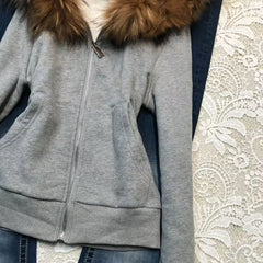 Lunivop Women's Retro Fur Collar Hoodie Women Clothing Design Autumn and Winter Short Fit Slim Fit and Slimming Jacket Hooded Sweatshirt