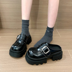 Lunivop Autumn Platform Women Toe-cap Half Slippers Solid Non-slip Shoes for Women Slippers Fashion Buckle Slip-on Women Slippers