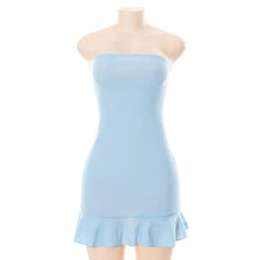 Lunivop Summer new solid color pullover sleeveless one-word shoulder high waist hip wrap European and American women's dress