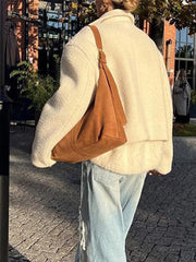 Lunivop Casual Patchwork Lamb Wool Short Coat Women Loose Solid Long Sleeved Jackets Female Autumn Winter Thickening Warm Outwear Tops