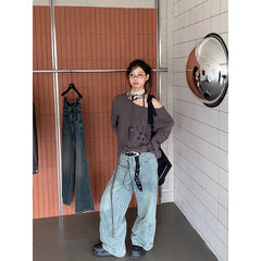 Lunivop Women Blue Stars Cargo Jeans Baggy Vintage Korean Cowboy Pants Harajuku Denim Trouser 90s Aesthetic Y2k 2000s Trashy Clothes