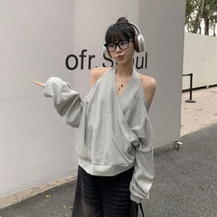 Lunivop Casual Off Shoulder Sweatshirts Women Sexy Korean Style Loose Pullovers Harajuku Y2k Fashion Long Sleeve Sweatshirts