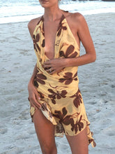 Lunivop Summer Printed Lace-Up Mini Dress For Women Slim Backless V-Neck Contrast Sexy Beach Holiday Bandage Dress Female Clothes