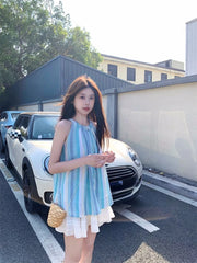 Lunivop Woman Camis Striped Summer Fashion 2025 Sweet O Neck French Style Chic Loose Tank Tops Female Casual Sleeveless Top