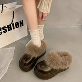 Lunivop Platform Women Slippers Flats Slingback Leather Shoes Woman Winter New Fashion Trend Designer Plush Warm Short Botas