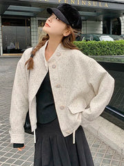 Lunivop Sweet Women Loose Tweed Jackets Casual Vintage Elegant Long Sleeve Small Fragrance Coats Korean Retro All Match Fall Winter Tops
