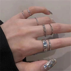 Lunivop 7 Pcs/Set Fashion Design Round Silver Color Rings Set For Women Handmade Geometry Finger Ring Set Female Jewelry Gifts