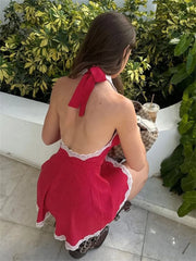 Lunivop Leopard Printed Lace MIni Dress Female V-Neck Lace-Up Backless Slim Contrast Patchwork Sexy Dress Summer Women Y2k Dress