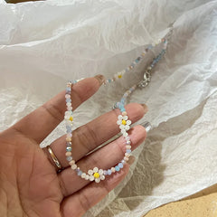 Lunivop Trend Daisy Flowers Colorful Shiny Resin Bead Choker Clavicle Chain Sweet Necklace For Women EGirls Summer Vacation Jewelry