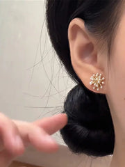Lunivop Trendy Cute Pearl Flower Earrings for Women Exquisite Silver Needle Studs Sweet Elegant Party Jewelry Wedding Gifts