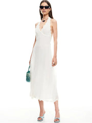 Lunivop White Lace Fashion Long Dress Women's Patchwork V-Neck Lace-Up Backless Slim Elegant Dress Female Spring Bodycon Dress New