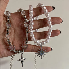Lunivop Gothic Y2k Punk Fashion Vintage Sun Star Pendant Clavicle Chain Pearl Choker Necklace For Women Men Charms Grunge EMO Jewelry