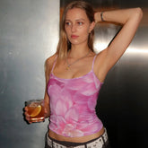 Lunivop Tie Dye Floral Print Spaghetti Summer Vacation Beach Cami Crop Top Y2K Streetwear Women 2024 Thin Daily Outfit