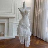 Lunivop New Elegant Temperament 3D Jacquard Lace Dress Socialite Style Irregular Suspender Strapless Long Dresses