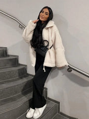 Lunivop Casual Oversized Zipper Lamb Wool Coats Women Thickened Warm Stand Collar Jackets Female Autumn Winter Chic Windproof Outwears