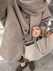 Lunivop Elegant Scarf Collar Short Jackets Women Casual Loose Khaki Single-Breasted Jacket Female Autumn Winter Chic High Streetwear Top