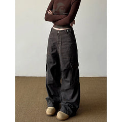 Lunivop Women Vintage High Waist Loose Pockets Jeans Streetwear Trashy Style Pants 2024 Autumn Vintage Y2K Wide Leg Baggy Denim Trouser