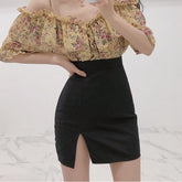 Lunivop Pink High Waist Elastic f-length Women's Skirt Sexy Slimming All-matching Side-slit Busin Casual Polyester Fiber